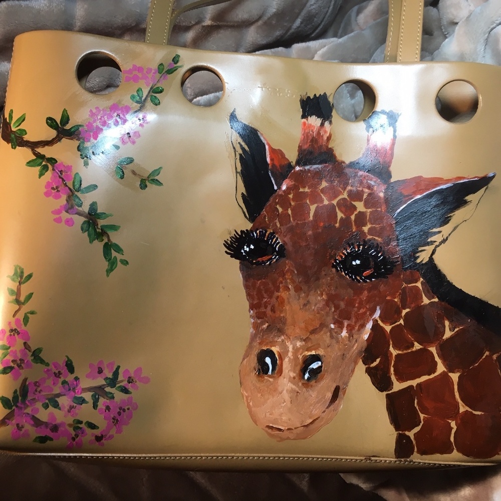 Hand Painted Bag: Giraffe and Flowers